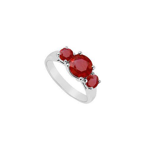 Three Stone Ruby Ring : 14K White Gold - 1.25 CT TGW-JewelryKorner-com
