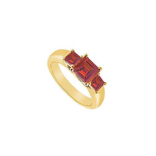 Three Stone Ruby Ring : 14K Yellow Gold - 0.50 CT TGW-JewelryKorner-com