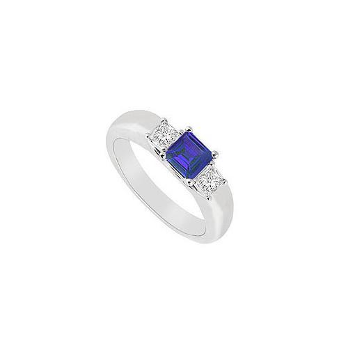 Three Stone Sapphire and Diamond Ring : 14K White Gold - 0.25 CT TGW-JewelryKorner-com