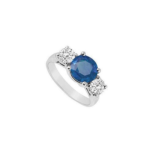 Three Stone Sapphire and Diamond Ring : 14K White Gold - 3.00 CT TGW-JewelryKorner-com