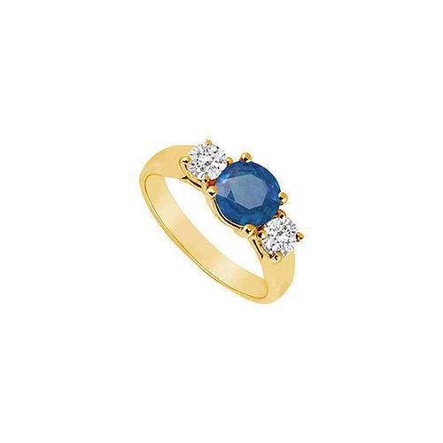Three Stone Sapphire and Diamond Ring : 14K Yellow Gold - 0.50 CT TGW-JewelryKorner-com