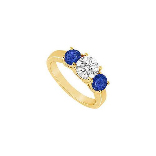 Three Stone Sapphire and Diamond Ring : 14K Yellow Gold - 1.25 CT TGW-JewelryKorner-com