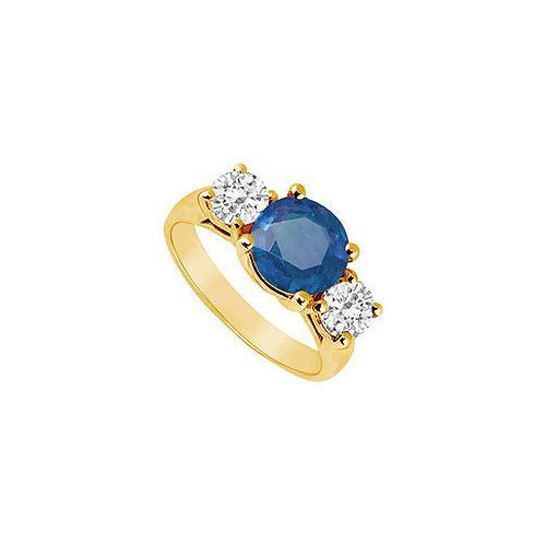 Three Stone Sapphire and Diamond Ring : 14K Yellow Gold - 3.00 CT TGW-JewelryKorner-com