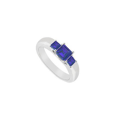 Three Stone Sapphire Ring : 14K White Gold - 0.25 CT TGW-JewelryKorner-com