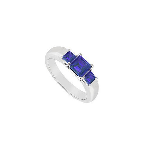 Three Stone Sapphire Ring : 14K White Gold - 0.33 CT TGW-JewelryKorner-com