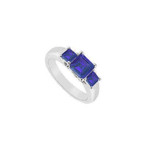 Three Stone Sapphire Ring : 14K White Gold - 0.50 CT TGW-JewelryKorner-com