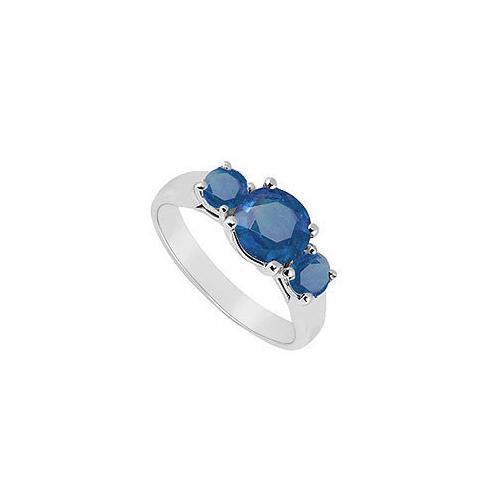 Three Stone Sapphire Ring : 14K White Gold - 0.75 CT TGW-JewelryKorner-com