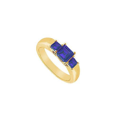 Three Stone Sapphire Ring : 14K Yellow Gold - 0.33 CT TGW-JewelryKorner-com