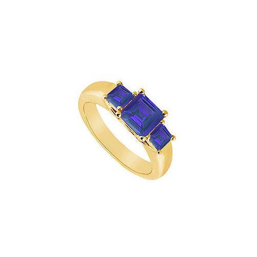 Three Stone Sapphire Ring : 14K Yellow Gold - 0.50 CT TGW-JewelryKorner-com