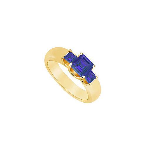 Three Stone Sapphire Ring : 14K Yellow Gold - 0.75 CT TGW-JewelryKorner-com