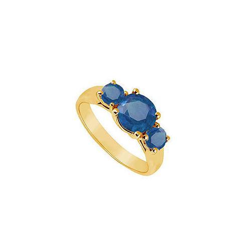 Three Stone Sapphire Ring : 14K Yellow Gold - 1.00 CT TGW-JewelryKorner-com