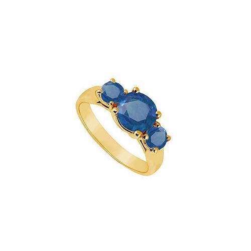 Three Stone Sapphire Ring : 14K Yellow Gold - 1.25 CT TGW-JewelryKorner-com