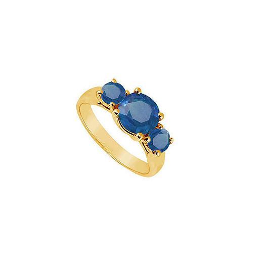 Three Stone Sapphire Ring : 14K Yellow Gold - 1.75 CT TGW-JewelryKorner-com