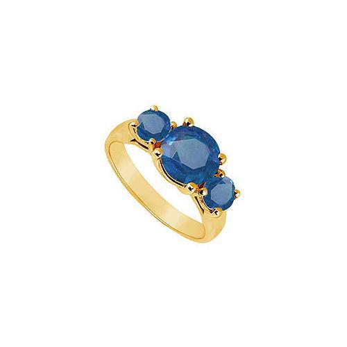 Three Stone Sapphire Ring : 14K Yellow Gold - 2.00 CT TGW-JewelryKorner-com