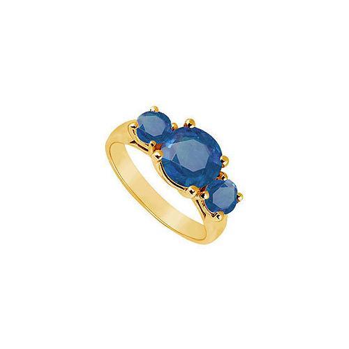Three Stone Sapphire Ring : 14K Yellow Gold - 2.50 CT TGW-JewelryKorner-com