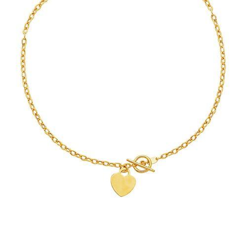 Toggle Necklace with Heart Charm in 14K Yellow Gold, size 17''-JewelryKorner-com