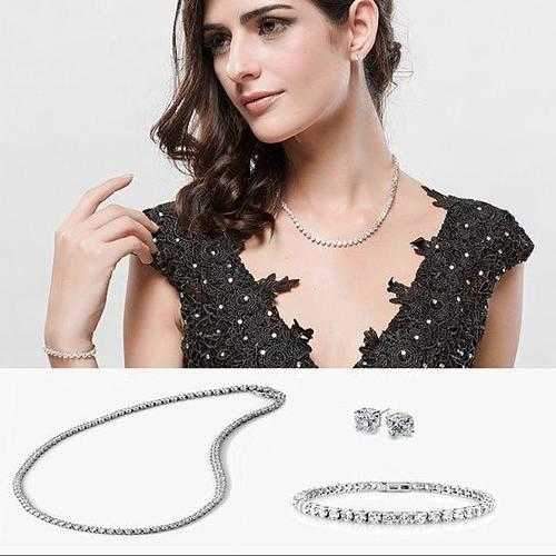 Trio Set of Dazzling Diamond Crystal Necklace Bracelet And Earrings-JewelryKorner-com