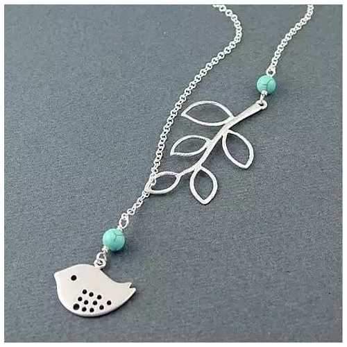 TURQUOISE SPRING Beautiful Bird Lariat Necklace-JewelryKorner-com