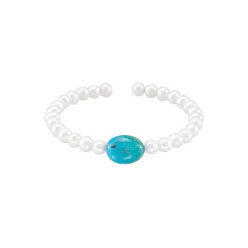 Turquoise & White Cultured Freshwater Pearl Cuff 7.5 Inch Bracelet - .925 Sterling Silver-JewelryKorner-com