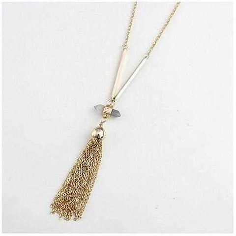 Violeta Necklace With Crystal Pendant And Trendy Tassels-JewelryKorner-com
