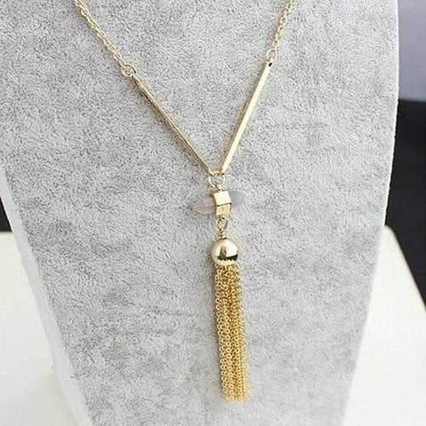 Violeta Necklace With Crystal Pendant And Trendy Tassels-JewelryKorner-com