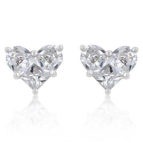 White Cz Heart Stud Earrings (pack of 1 ea)-JewelryKorner-com