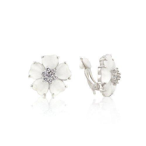 White Flower Nouveau Clip Earrings (pack of 1 ea)-JewelryKorner-com