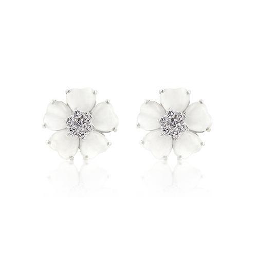 White Flower Nouveau Earrings-JewelryKorner-com