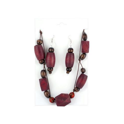Wooden Beaded Necklace & Earrings Set ( Case of 12 )-JewelryKorner-com