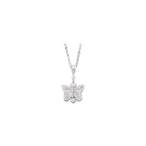 Youth Butterfly and Pearl Pendant : .925 Sterling Silver - 12.38 X 13.50 MM-JewelryKorner-com