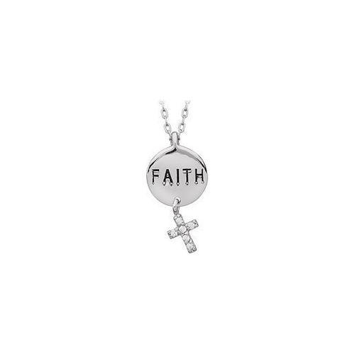 Youth Engraved "Faith" with Cubic Zirconia Dangle Cross Pendant : .925 Sterling Silver - 21.98 X-JewelryKorner-com