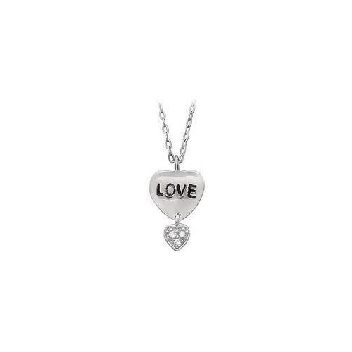 Youth Engraved "Love" with Cubic Zirconia Heart Dangle Pendant : .925 Sterling Silver - 17.13X11-JewelryKorner-com