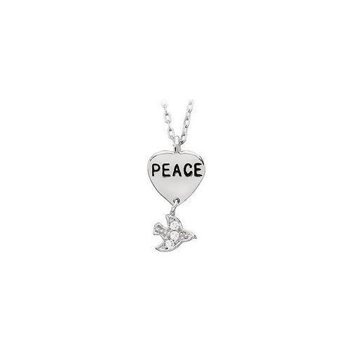 Youth Engraved "Peace" with Cubic Zirconia Dove Dangle Pendant : .925 Sterling Silver - 19.26 X-JewelryKorner-com